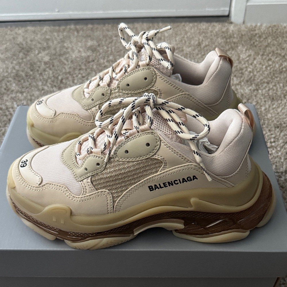 Balenciaga Triple S Sneakers – Nude Monocolor Clear Sole (Womens Size 39)